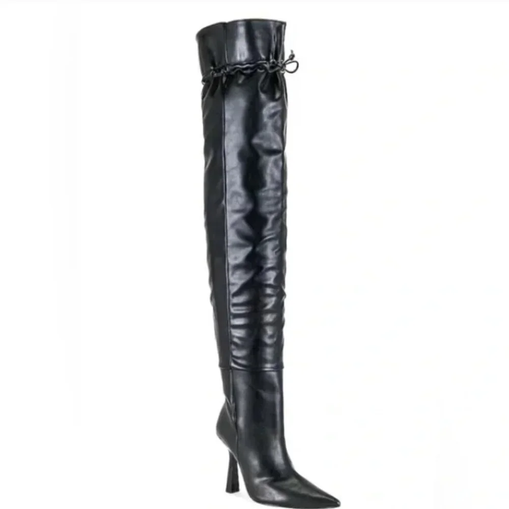 Good American Carla Over the Knee Boot NIB NEW Black
